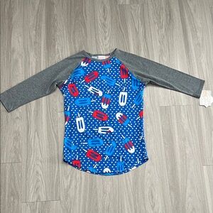 LuLaRoe Randy Tee XS NWT Patriotic Popsicle Print Raglan Baseball Shirt